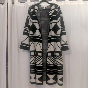 100% Cashmere Nordstrom Collection - Open Front Geometric Print Coat black/white